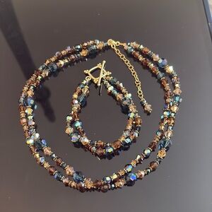 Elegant Gold and Blue Crystals Jewelry Set 925